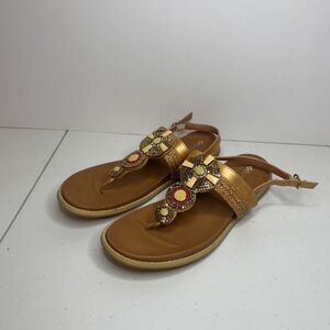 Patrizia Zinzibar Leather Embellished Thong Sandals Slingback Womens